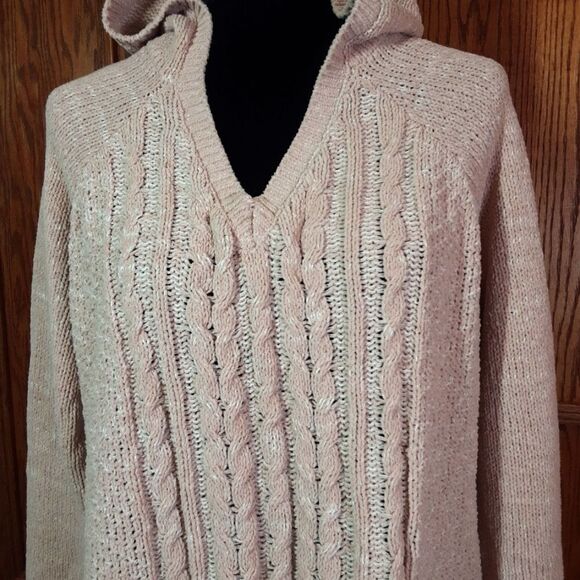 SO Tunic Hoodie Soft Cable Knit Dusty Rose Stretchy sz XL NWOT - Picture 6 of 12